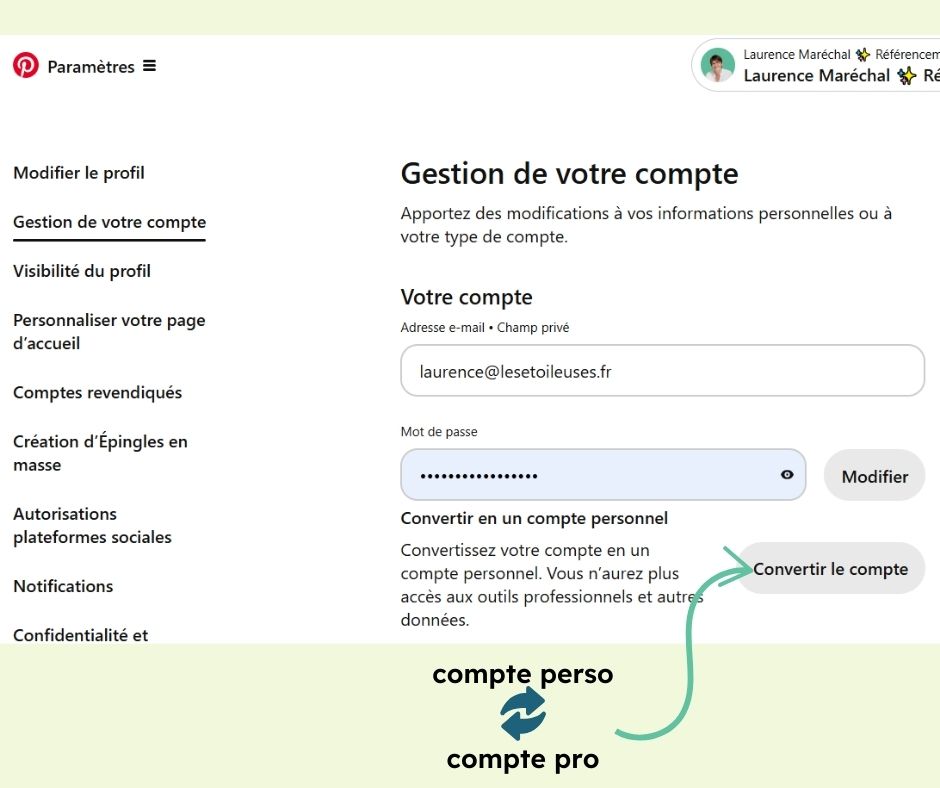 convertir compte pinterest pro