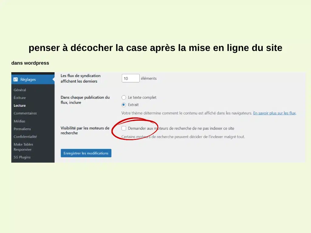 cocher indexation site wordpress
