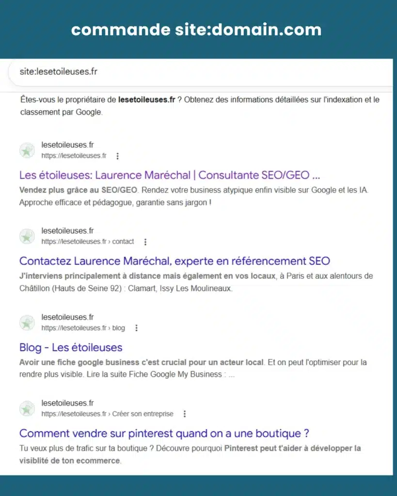 commande site pages indexees