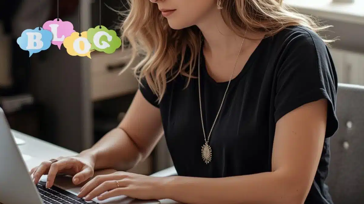femme qui écrit un article de blog professionnel