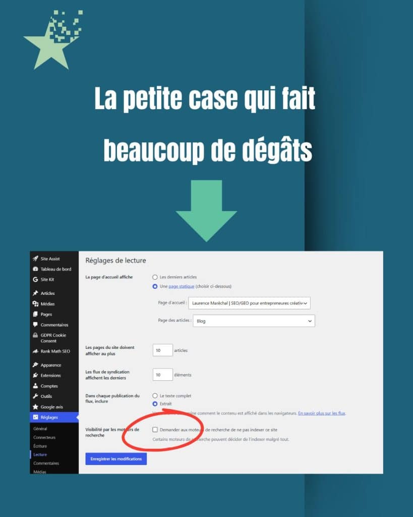 erreur case desindexer site wordpress